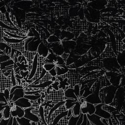 Tissu sherpa - Noir fleurs brodées