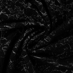 Tissu sherpa - Noir fleurs brodées