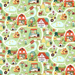 Tissu cretonne - Ferme vert