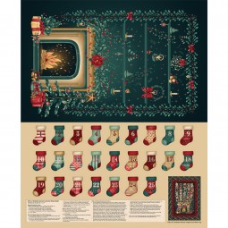 Tissu Noël - Panneau Calendrier de l'Avent chaussettes
