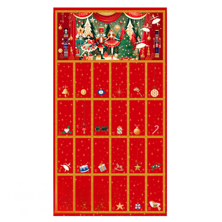 Tissu Noël - Panneau Calendrier casse noisette