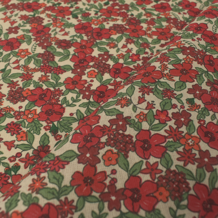Tissu cretonne - Agatha rouge