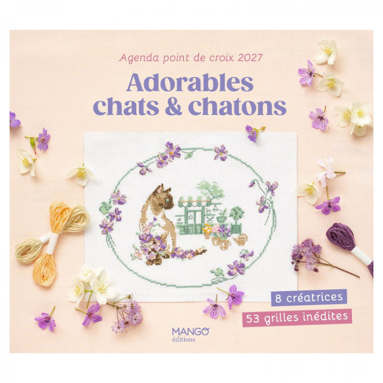 Livre - Agenda point de croix 2027 adorables chats & chiens