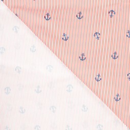 Tissu coton - Rayures et ancre