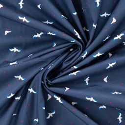 Tissu coton - Mouettes marine