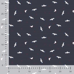 Tissu coton - Mouettes marine