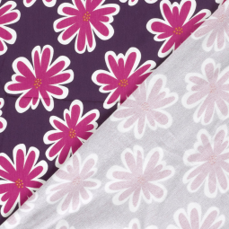 Tissu french terry - Fleurs rose violet