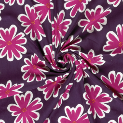 Tissu french terry - Fleurs rose violet