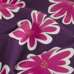 Tissu french terry - Fleurs rose violet