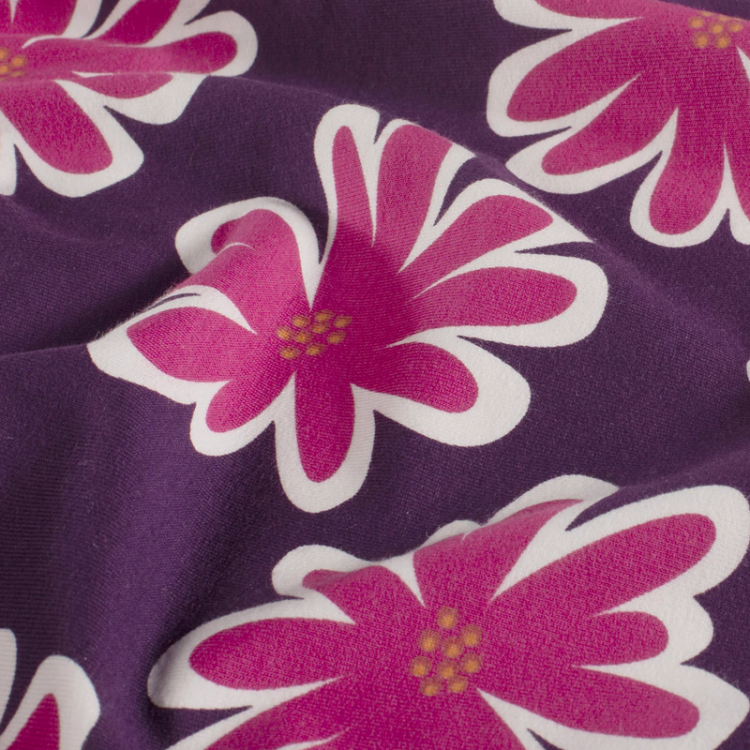 Tissu french terry - Fleurs rose violet
