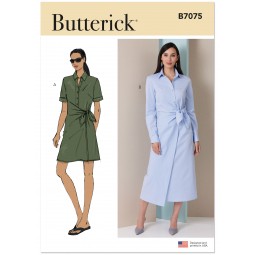 Patron Butterick 7075 - Robe chemise portefeuille à nouer