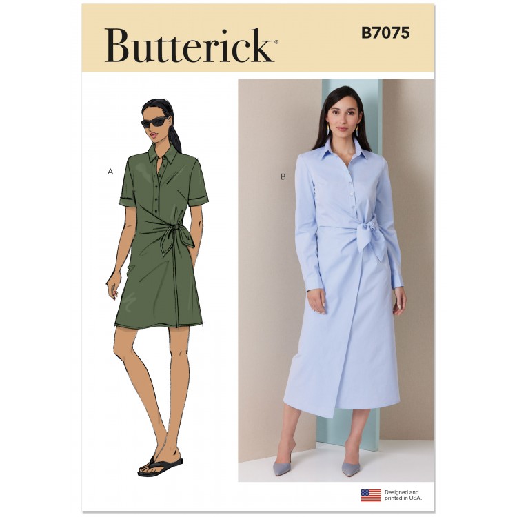 Patron Butterick 7075 - Robe chemise portefeuille à nouer