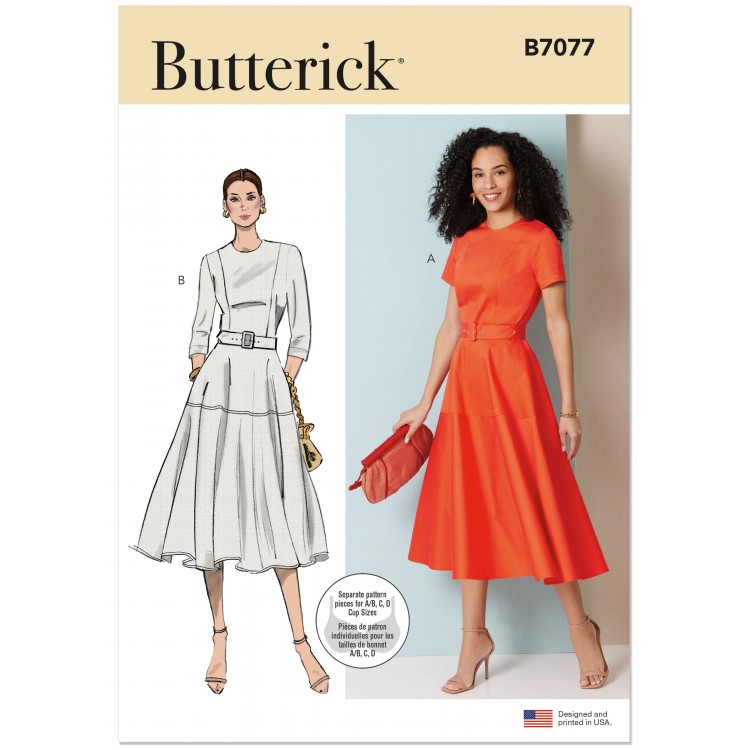 Patron Butterick 7077 - Robe évasée avec ceinture