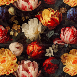 Tissu velours - Fleurs noires