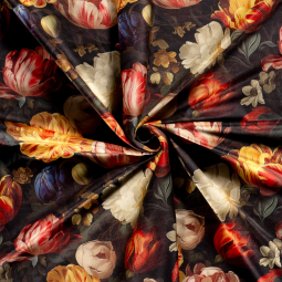 Tissu velours - Fleurs noires