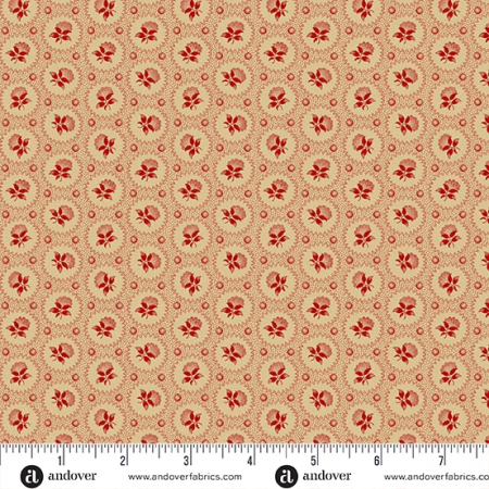 Tissu Jo Morton - Trunk treasures - medaillon rose crimson
