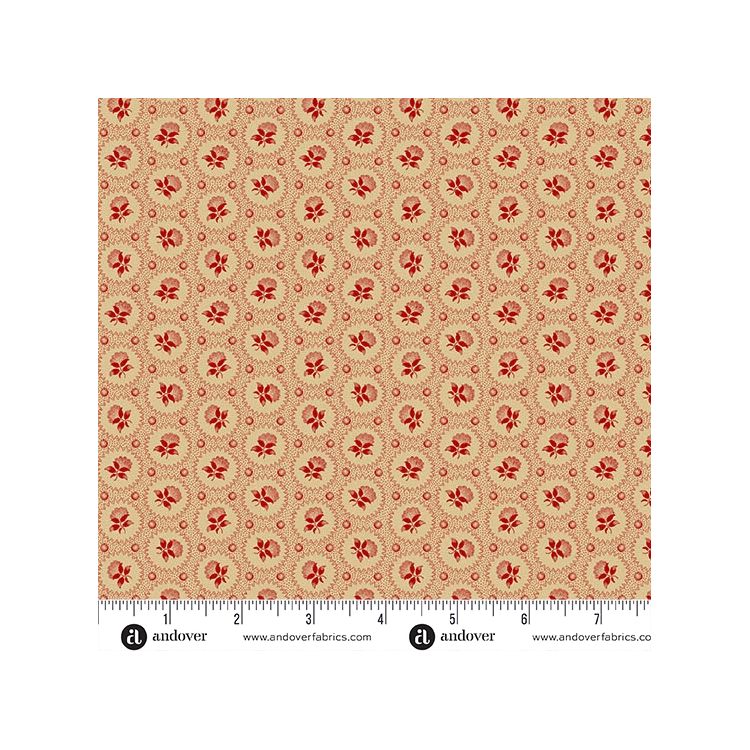 Tissu Jo Morton - Trunk treasures - medaillon rose crimson