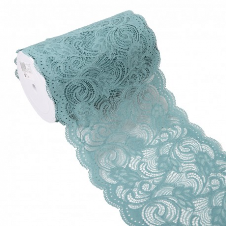 Dentelle élastique lingerie 21 cm - Arabesque bleu d'eau
