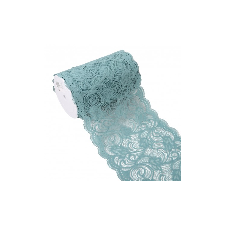 Dentelle élastique 21 cm - Arabesque bleu d'eau