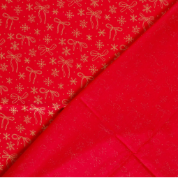 Tissu Popeline de coton - Nœuds et flocons rouge