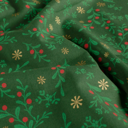 Tissu Popeline de coton - Branches et flocons vert