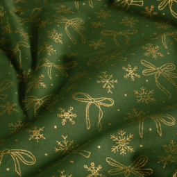 Tissu Popeline de coton - Nœuds et flocons vert