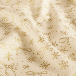 Tissu Popeline de coton - Nœuds et flocons écru