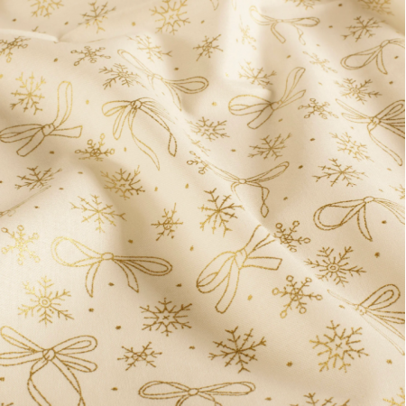 Tissu Popeline de coton - Nœuds et flocons écru