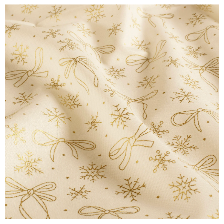Tissu Popeline de coton - Nœuds et flocons écru
