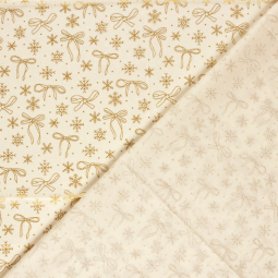Tissu Popeline de coton - Nœuds et flocons écru