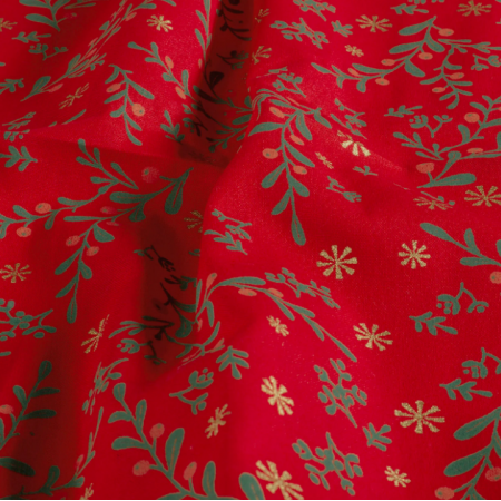 Tissu Popeline de coton - Braches et flocons rouge