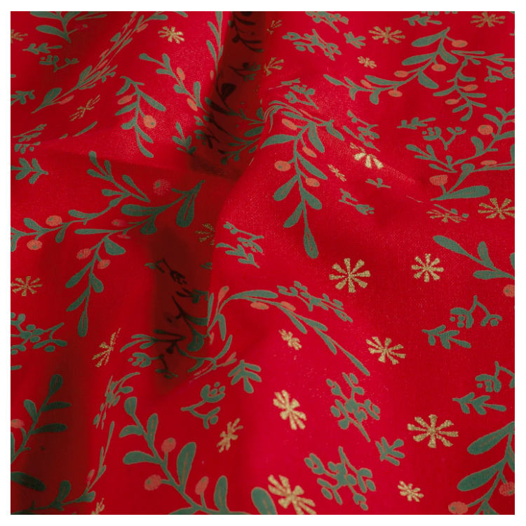 Tissu Popeline de coton - Braches et flocons rouge