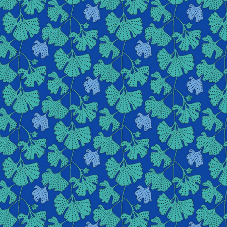 Tissu Sally Kelly - Sunshine - Ginkgo Cerulean