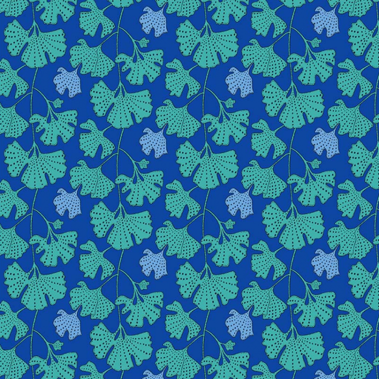 Tissu Sally Kelly - Sunshine - Ginkgo Cerulean