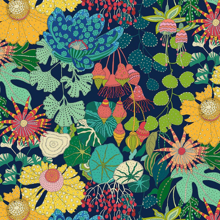 Tissu Sally Kelly - Sunshine - Huckleberry indigo