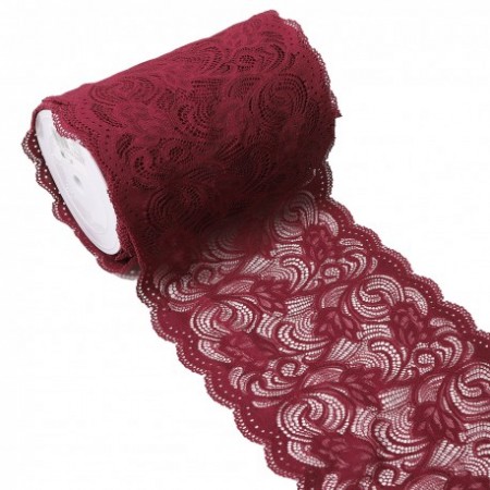 Dentelle élastique lingerie 21 cm - Arabesque bordeaux