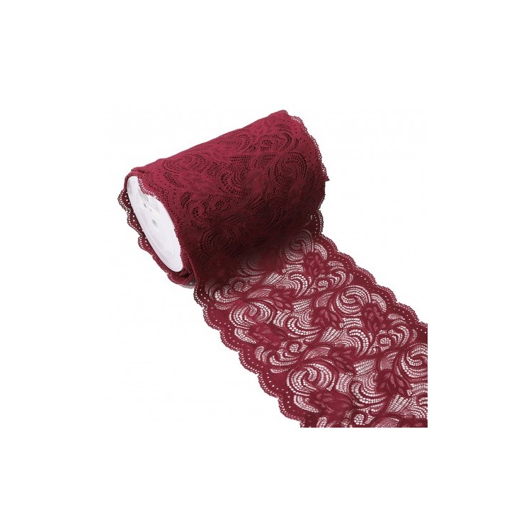 Dentelle élastique lingerie 21 cm - Arabesque bordeaux