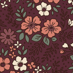 Tissu flanelle - Fleurs bordeaux