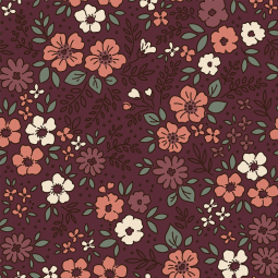 Tissu flanelle - Fleurs bordeaux