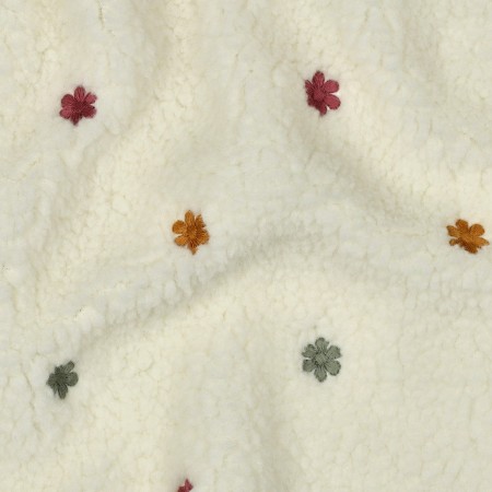 Tissu sherpa - Fleurs écru