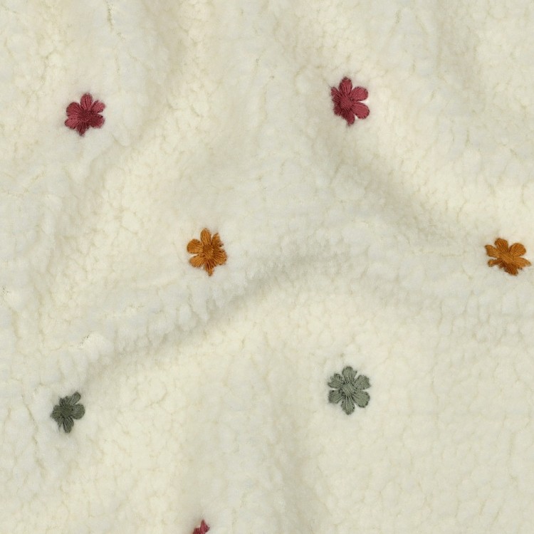 Tissu sherpa - Fleurs écru
