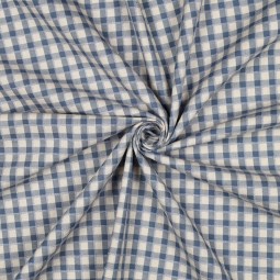 Tissu coton - Carreaux brodés bleu