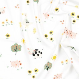 Tissu jersey - Animaux de la ferme blanc