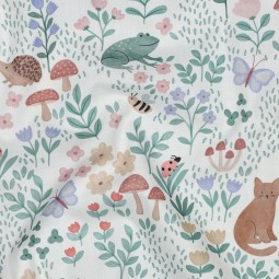Tissu popeline - Mignons et fleurs