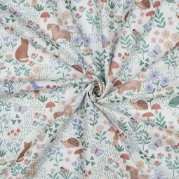 Tissu popeline - Mignons et fleurs