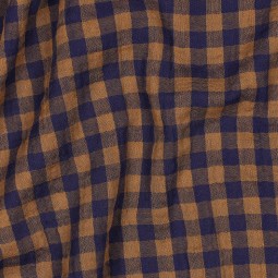 Tissu double gaze - Carreaux marine terre