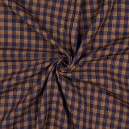 Tissu double gaze - Carreaux marine terre