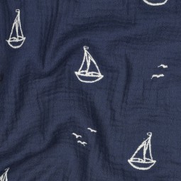 Tissu double gaze - Broderie bateau marine