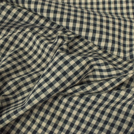 Tissu coton vichy - Petits carreaux noir