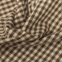 Tissu coton vichy - Petits carreaux marron
